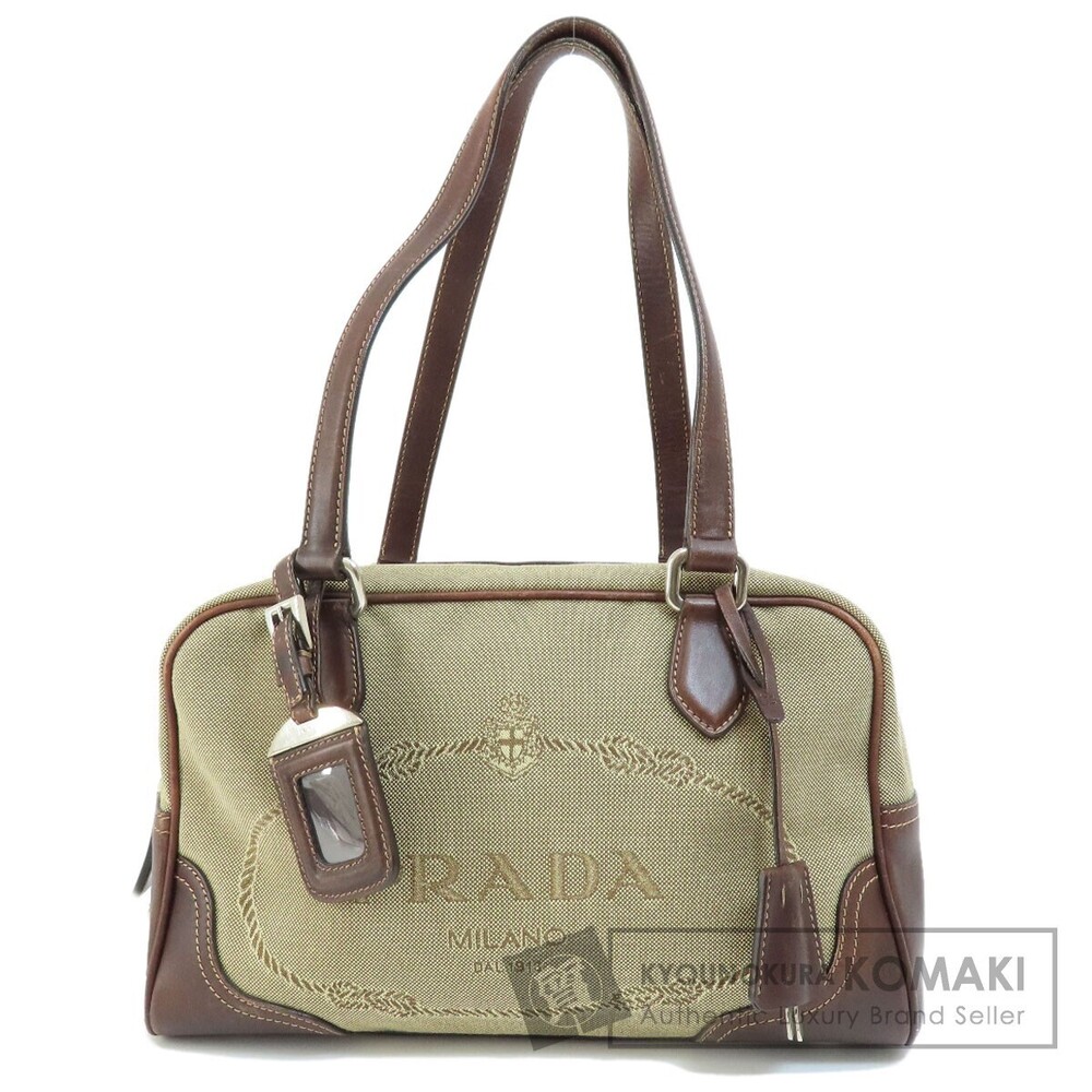 Prada monogram logo jacquard bowling bag dark brown leather